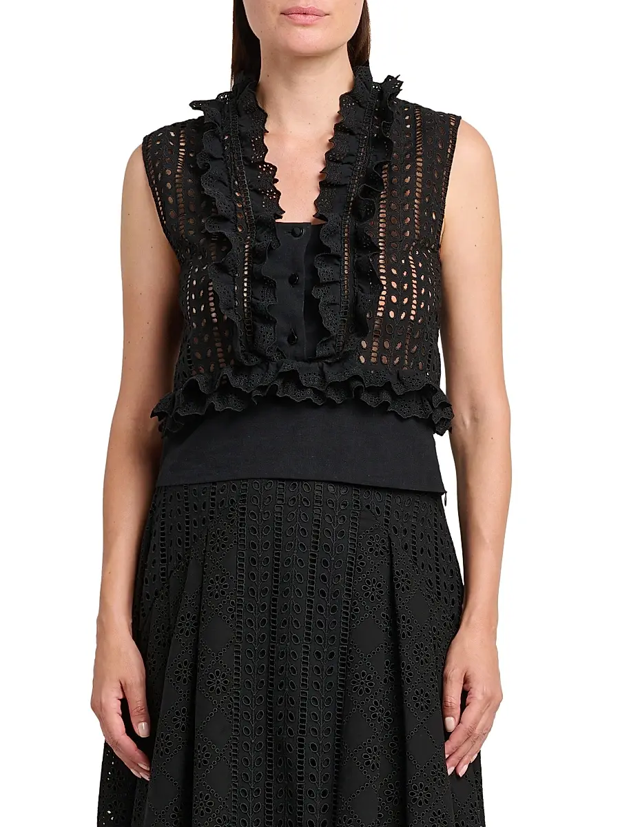 Alberta Ferretti Women's Ruffled Cotton-Blend Blouse | Thumbnail 3