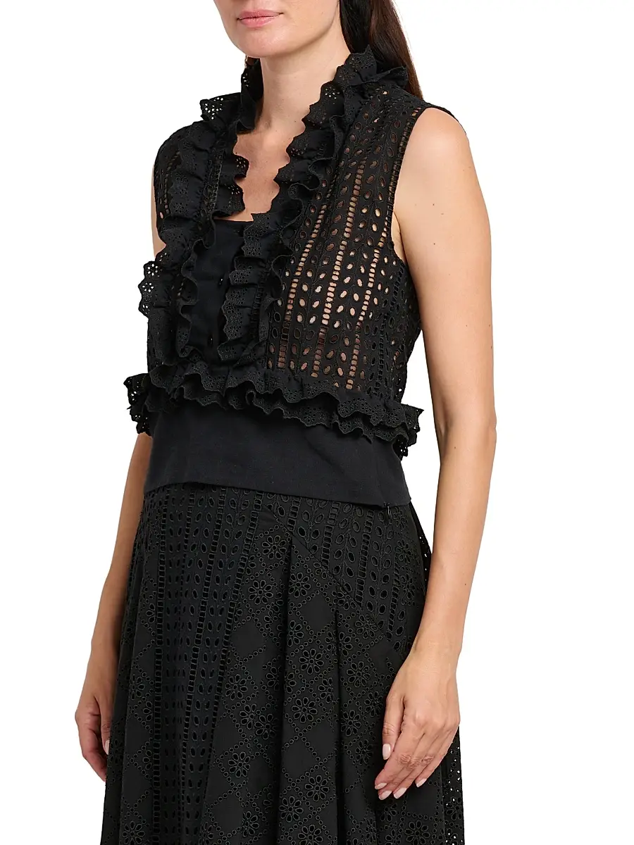 Alberta Ferretti Women's Ruffled Cotton-Blend Blouse | Thumbnail 4