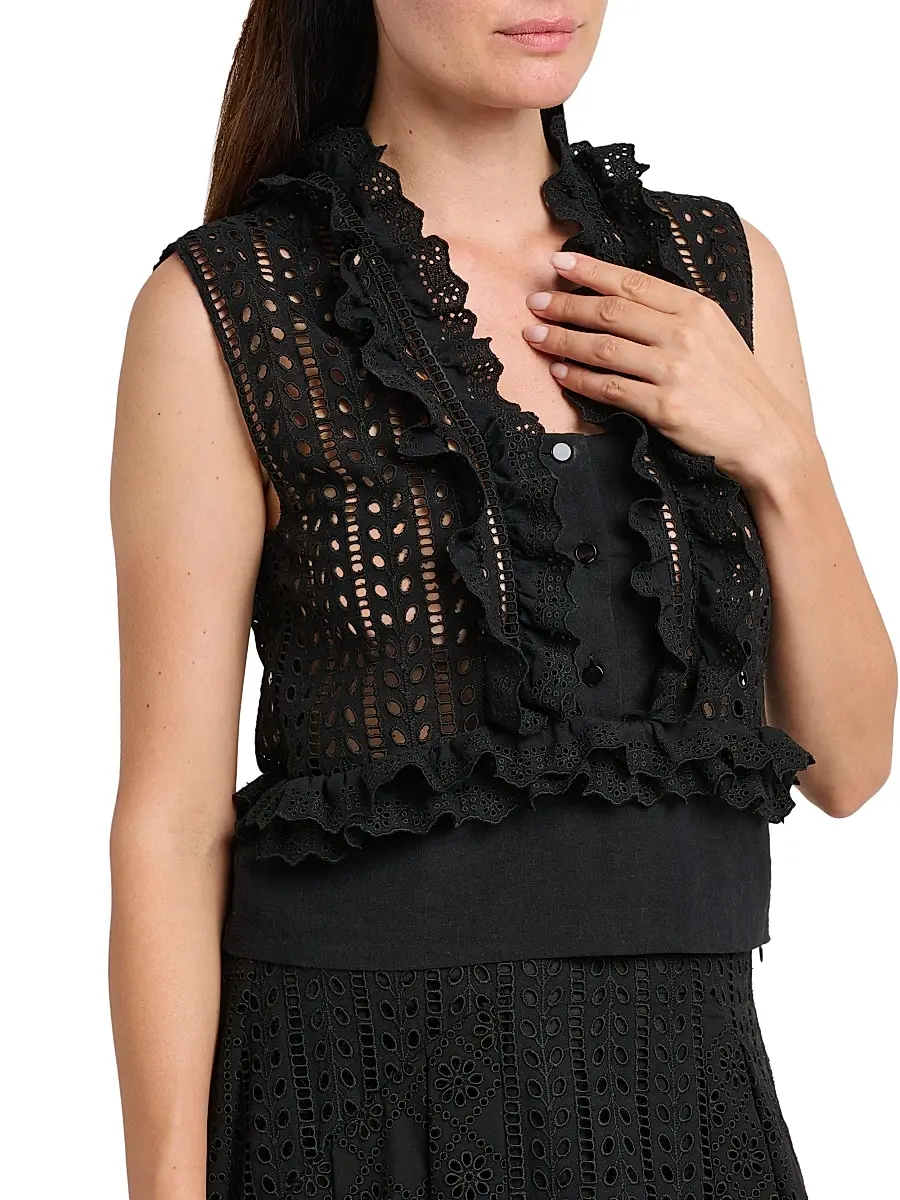 Alberta Ferretti Women's Ruffled Cotton-Blend Blouse | Thumbnail 6
