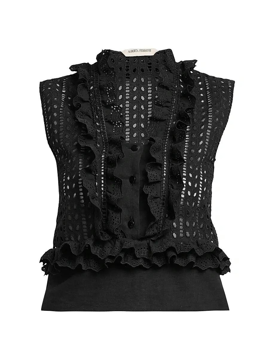 Alberta Ferretti Women's Ruffled Cotton-Blend Blouse | Image 1 Alberta Ferretti Women's Ruffled Cotton-Blend Blouse | Image 1