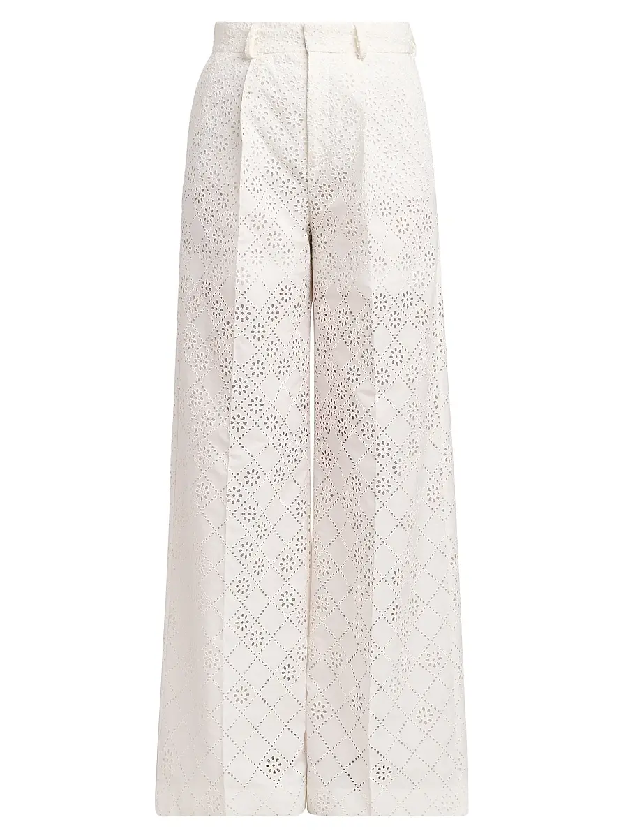 Alberta Ferretti Women's Broderie Anglaise High-Rise Straight-Leg Pants | Image 1 Alberta Ferretti Women's Broderie Anglaise High-Rise Straight-Leg Pants | Image 1