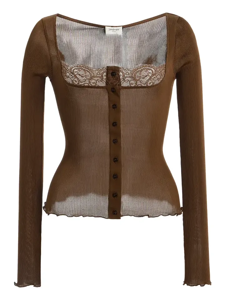 Lace-Trimmed Ribbed Silk Jersey Top Lace-Trimmed Ribbed Silk Jersey Top