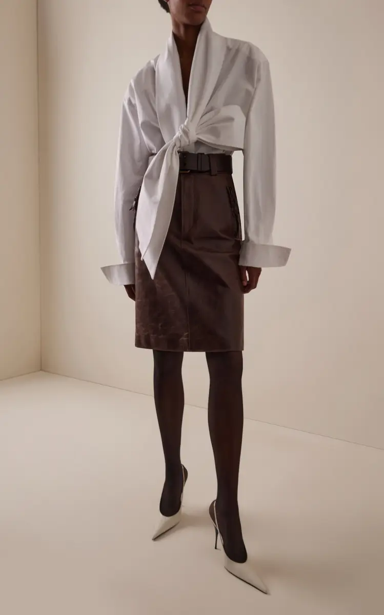 Saint Laurent Belted High-Rise Leather Midi Skirt | Thumbnail 2 Saint Laurent Belted High-Rise Leather Midi Skirt | Thumbnail 2