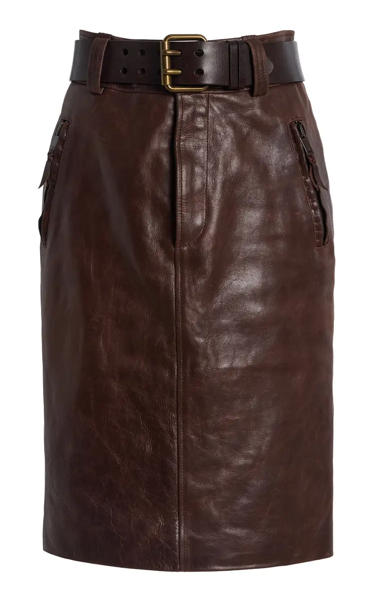 Saint Laurent Belted High-Rise Leather Midi Skirt | Thumbnail 6 Saint Laurent Belted High-Rise Leather Midi Skirt | Thumbnail 6