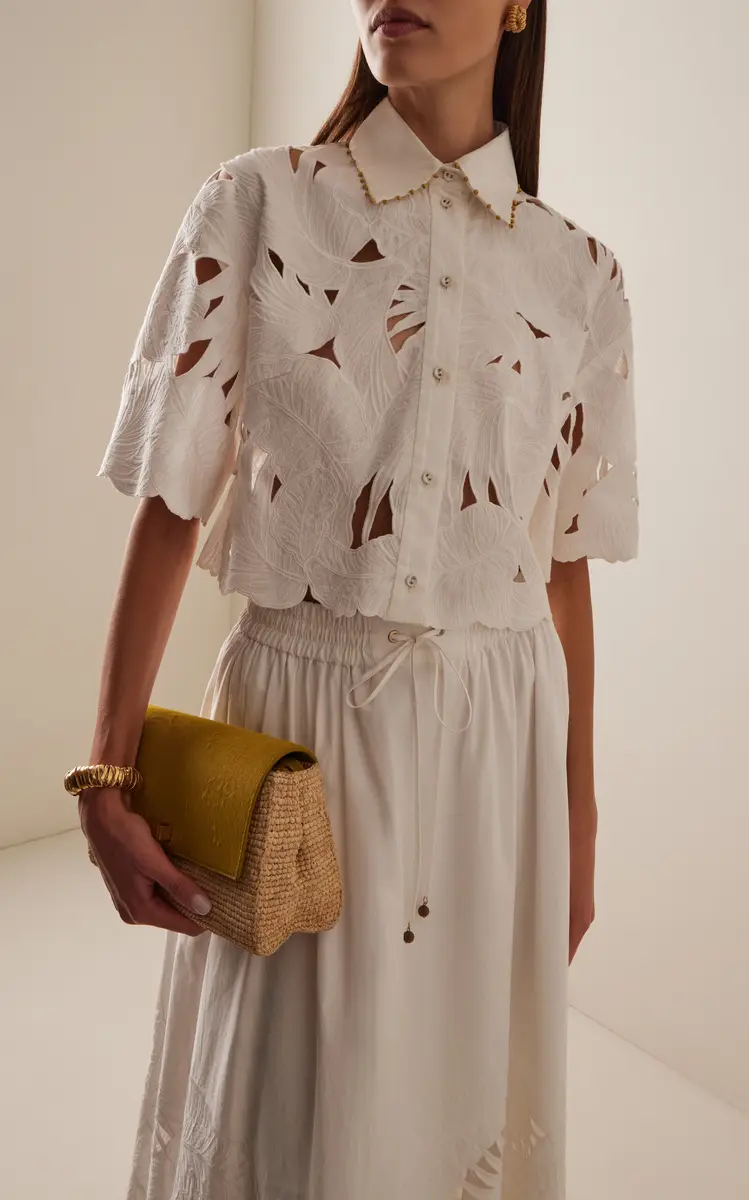 Zimmermann Mahon Embroidered Cotton Cropped Shirt | Thumbnail 2 Zimmermann Mahon Embroidered Cotton Cropped Shirt | Thumbnail 2