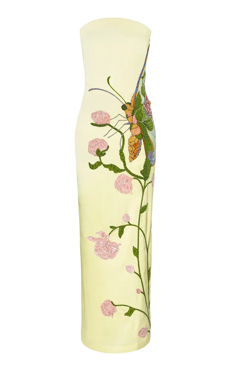 La Fuori Whispering Wings Tapestry Embroidered Silk Satin Maxi Dress | Image 1 La Fuori Whispering Wings Tapestry Embroidered Silk Satin Maxi Dress | Image 1