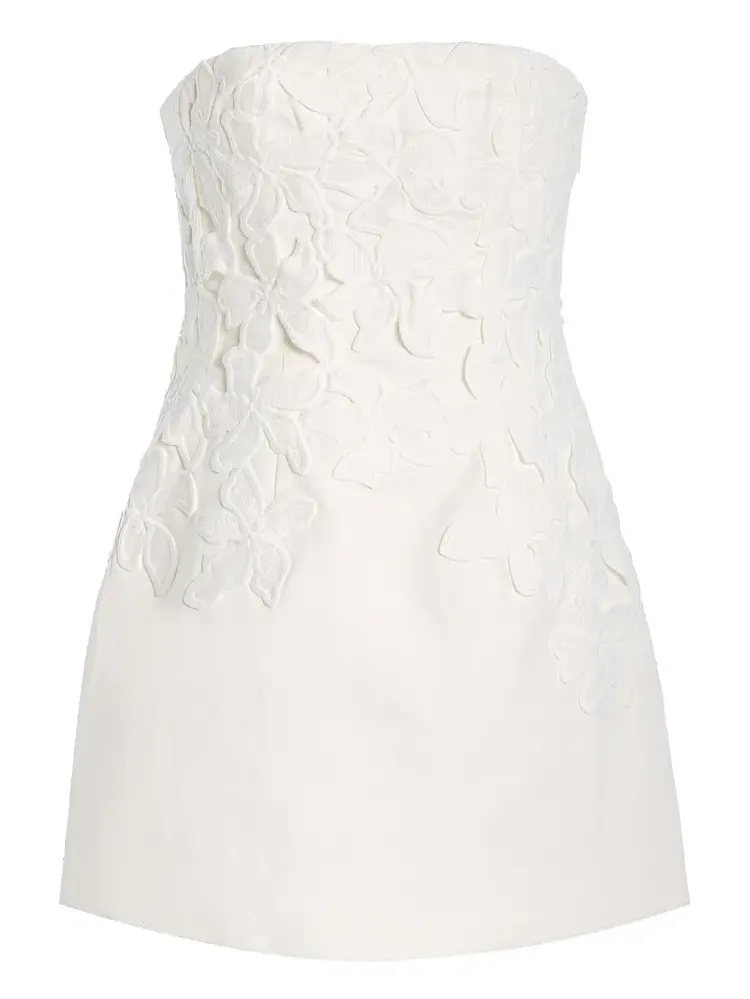Idette Floral-Appliquéd Linen-Blend Mini Dress Idette Floral-Appliquéd Linen-Blend Mini Dress