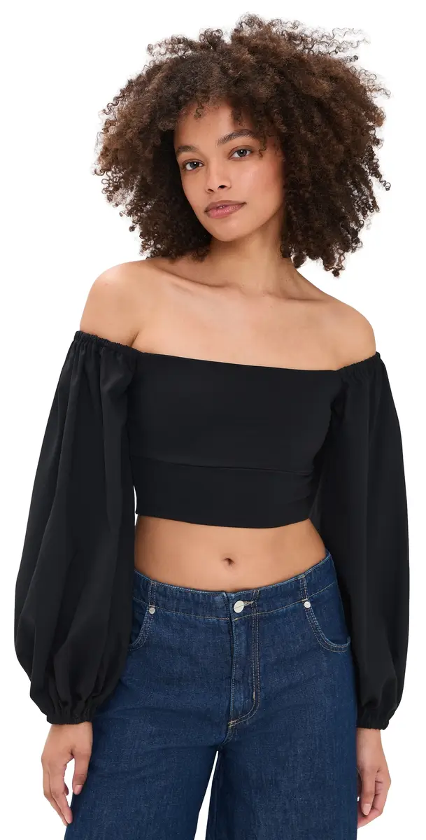 susana monaco Off Shoulder Puff Top Black | Image 1 susana monaco Off Shoulder Puff Top Black | Image 1