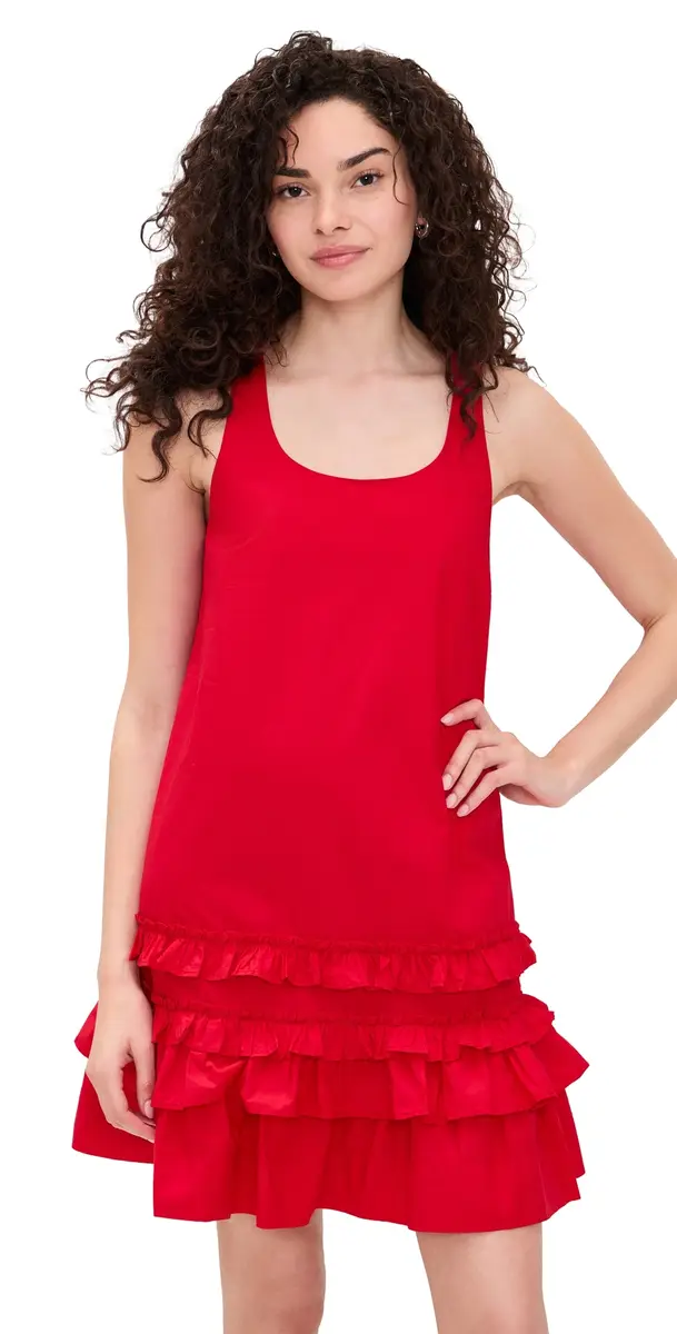Ganni U Neck Mini Dress Poppy Red | Image 1 Ganni U Neck Mini Dress Poppy Red | Image 1