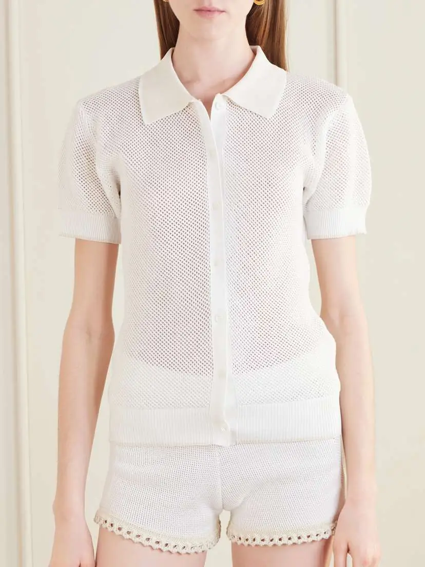 Stella McCartney Open-knit Cotton Polo Shirt | Thumbnail 3 Stella McCartney Open-knit Cotton Polo Shirt | Thumbnail 3