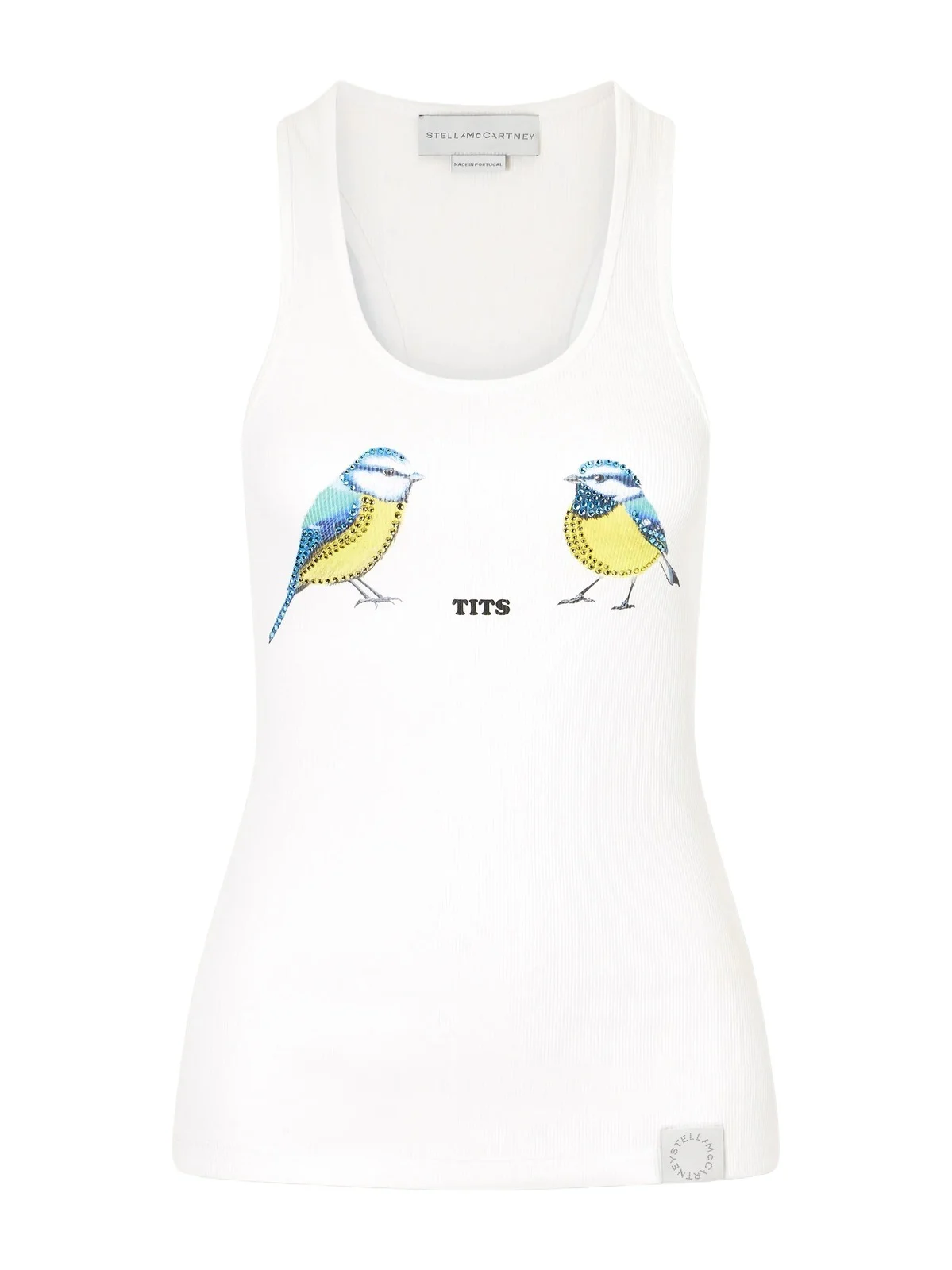 Stella McCartney Hot Fix Crystal-embellished Printed Ribbed Stretch-cotton Tank