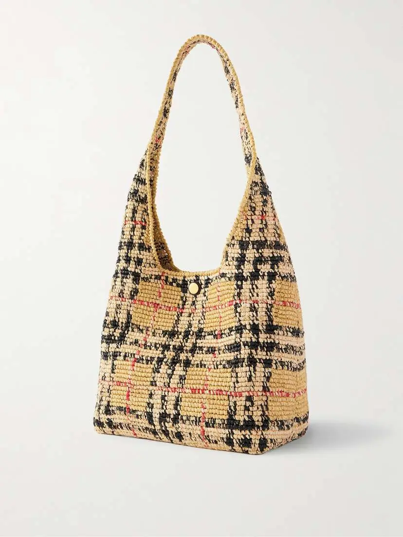 Burberry Margate Checked Raffia Shoulder Bag | Thumbnail 4