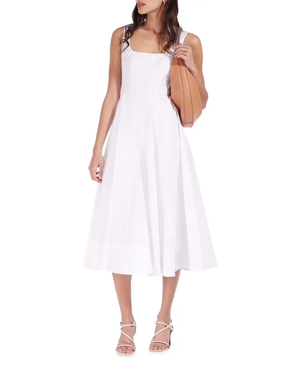 Staud Wells Square-Neck Corset Midi Dress | Image 1 Staud Wells Square-Neck Corset Midi Dress | Image 1