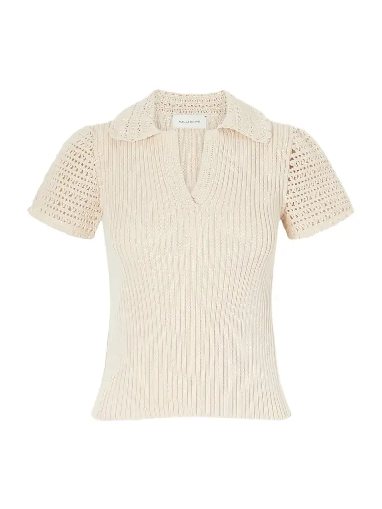 Magda Butrym Crochet-trimmed Ribbed Cotton Polo Shirt | Image 1 Magda Butrym Crochet-trimmed Ribbed Cotton Polo Shirt | Image 1