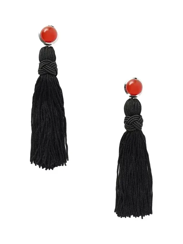 Cleo Tasseled Silver And Cornelian Earrings - Red Cleo Tasseled Silver And Cornelian Earrings - Red
