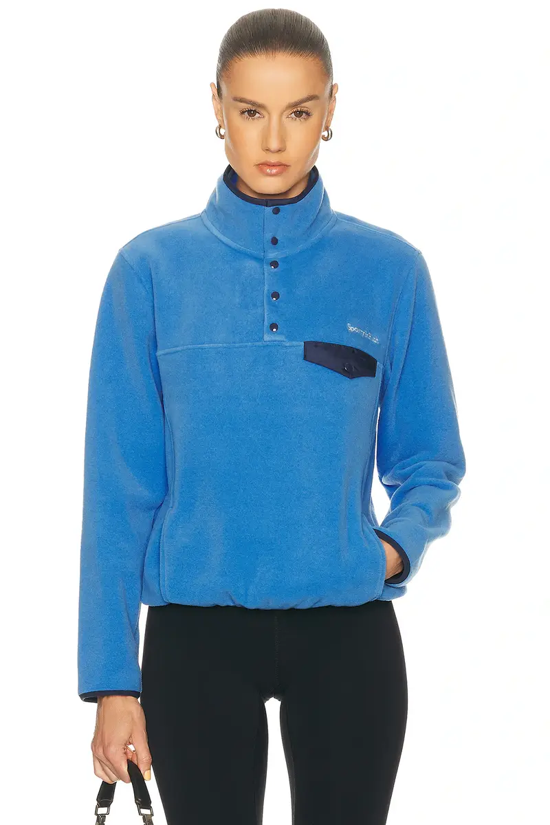 Sporty & Rich Serif Logo Buttoned Polar Jacket | Image 1 Sporty & Rich Serif Logo Buttoned Polar Jacket | Image 1
