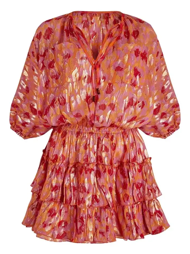 Abstract Leopard Printed Silk Mini Dress