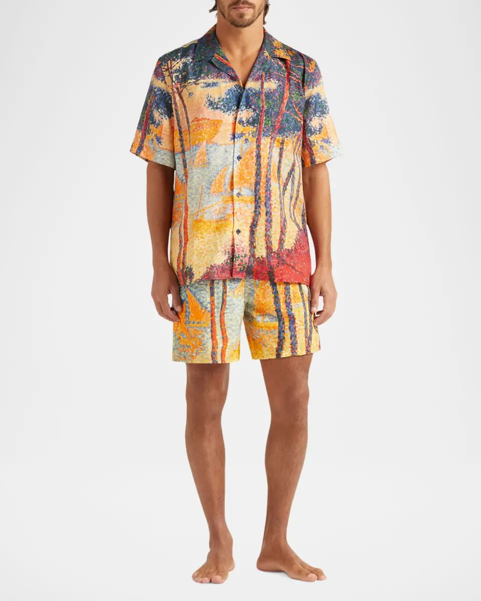 Vilebrequin Men's Printed Linen Camp Shirt | Thumbnail 2 Vilebrequin Men's Printed Linen Camp Shirt | Thumbnail 2