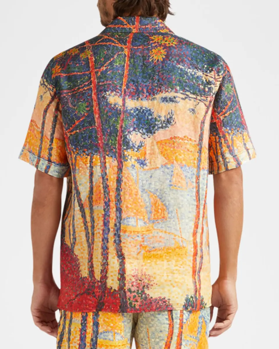 Vilebrequin Men's Printed Linen Camp Shirt | Thumbnail 3 Vilebrequin Men's Printed Linen Camp Shirt | Thumbnail 3