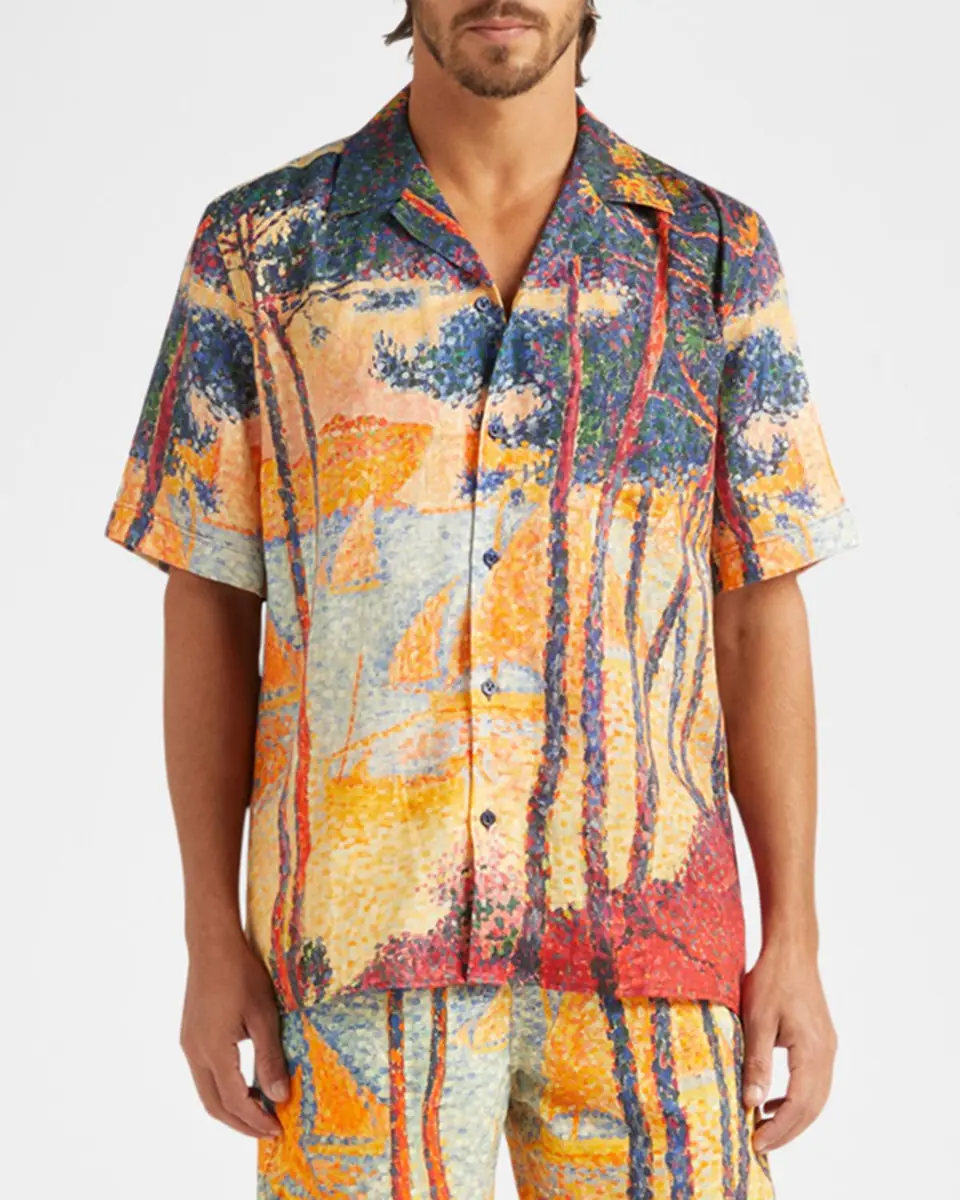 Vilebrequin Men's Printed Linen Camp Shirt | Thumbnail 4 Vilebrequin Men's Printed Linen Camp Shirt | Thumbnail 4