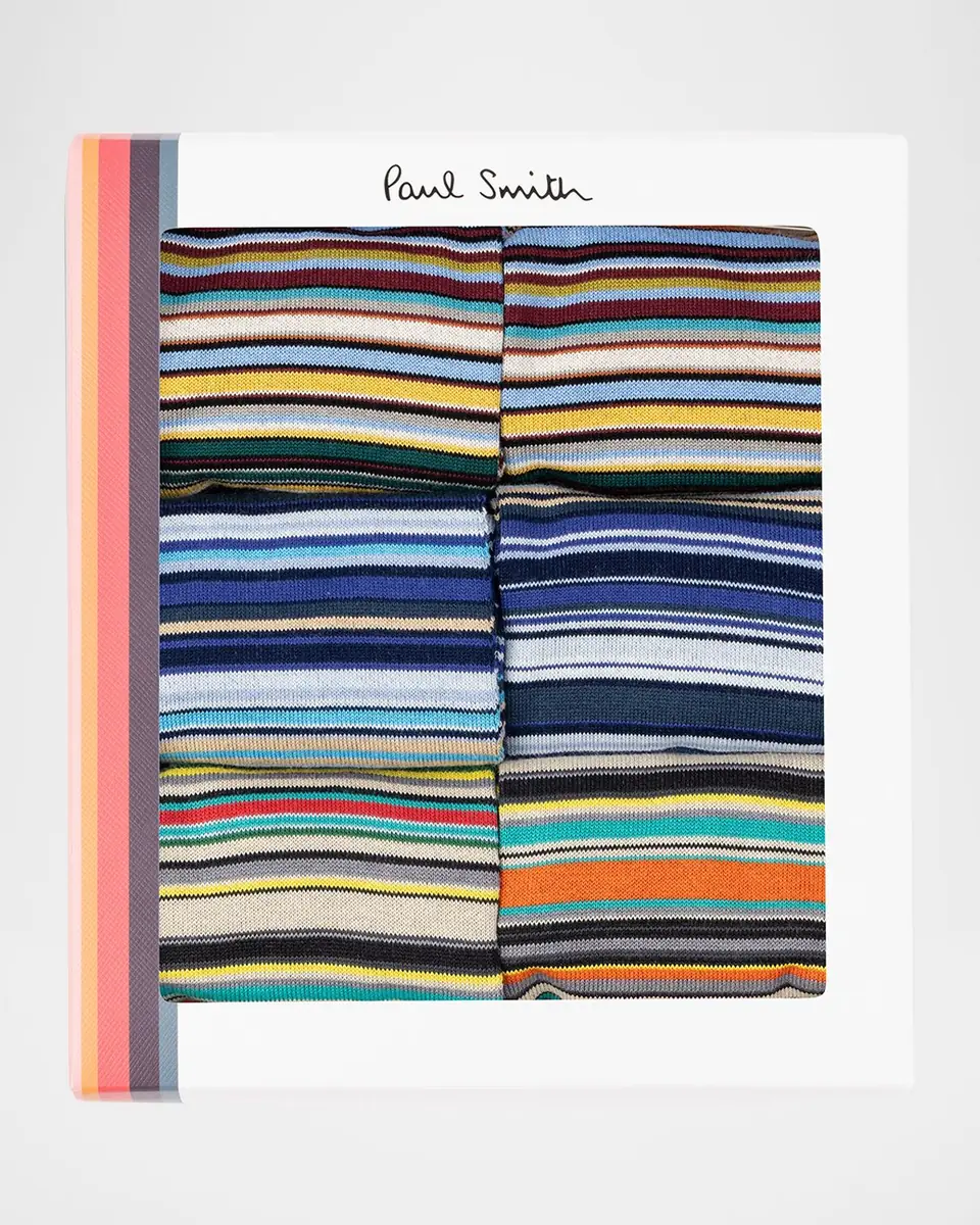 Paul Smith Men's Signature Stripe Stretch Cotton 6-Pack Crew Socks | Thumbnail 2 Paul Smith Men's Signature Stripe Stretch Cotton 6-Pack Crew Socks | Thumbnail 2