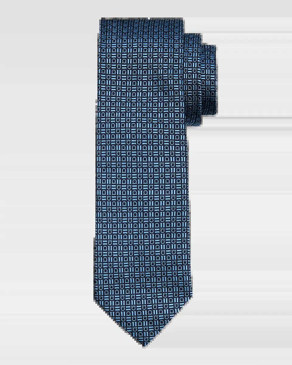 Ferragamo Men's Alternating Gancio Jacquard Silk Tie | Thumbnail 2