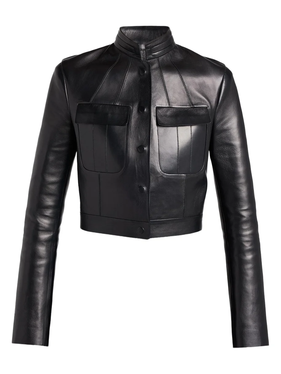 Nappa Leather Single-Breasted Crop Jacket