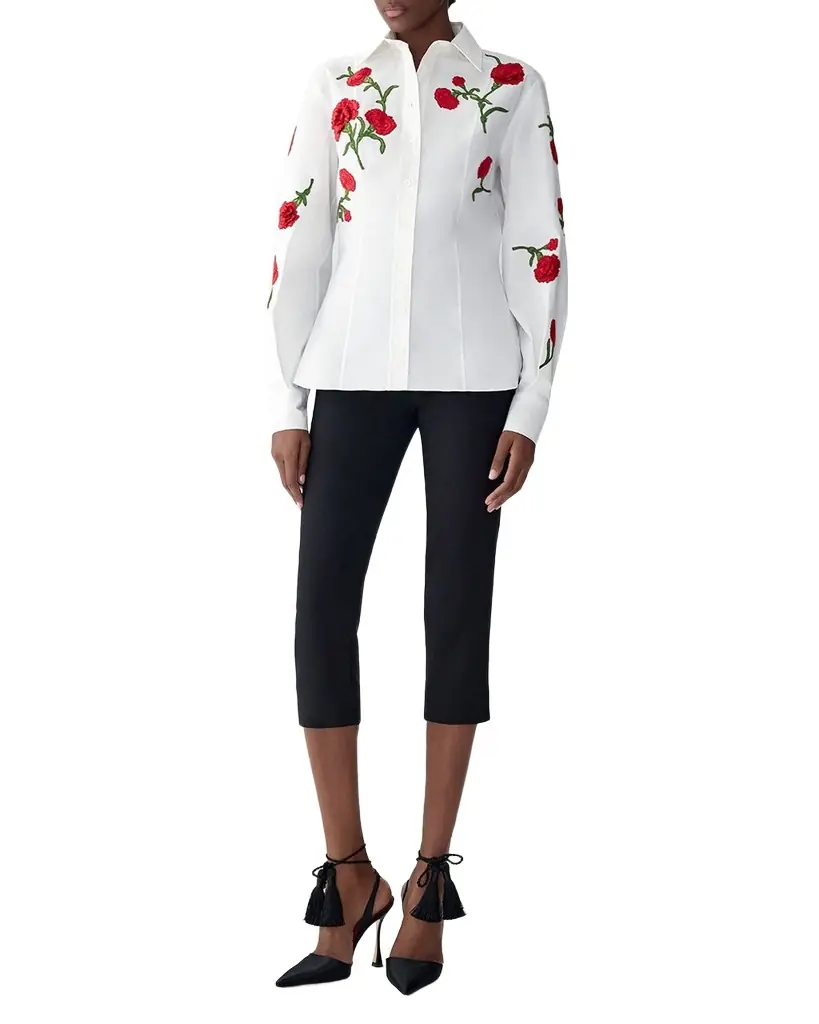 Carolina Herrera Isabela Carnation Embroidered Button-Down Top | Image 1 Carolina Herrera Isabela Carnation Embroidered Button-Down Top | Image 1