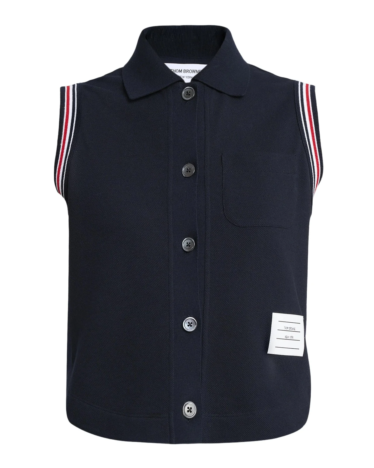 Cotton Pique Sleeveless Button-Down Top Cotton Pique Sleeveless Button-Down Top