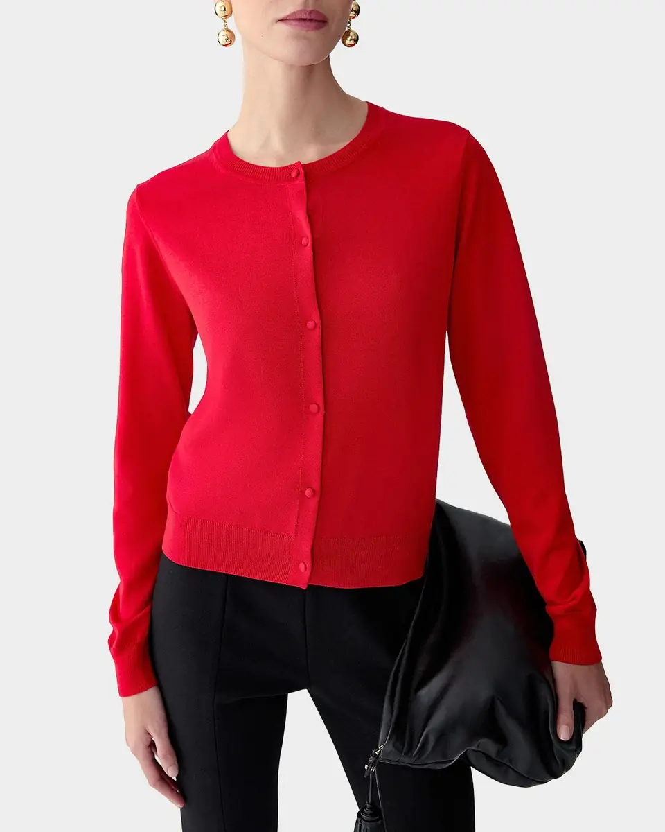 Carolina Herrera Silk-Cotton Crewneck Cardigan | Thumbnail 2