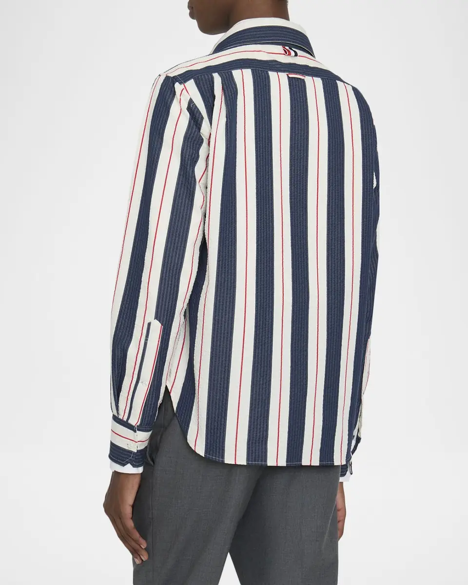 Thom Browne Men's Cotton Stripe Full-Zip Shirt | Thumbnail 3