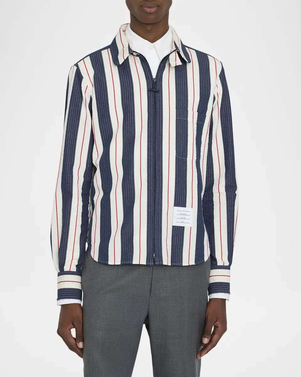 Thom Browne Men's Cotton Stripe Full-Zip Shirt | Thumbnail 4