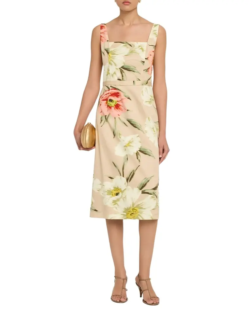 Cyra Floral-Print Stretch Cotton Midi Sheath Dress Cyra Floral-Print Stretch Cotton Midi Sheath Dress