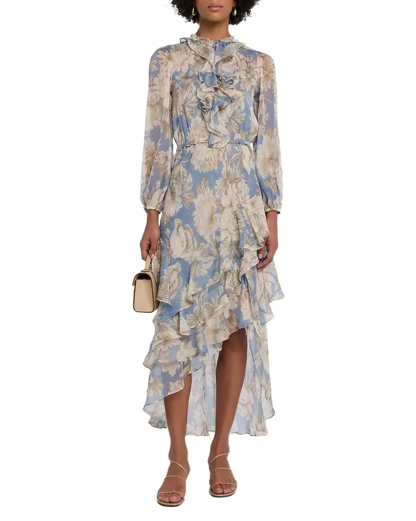 MISA Los Angeles Vesper Peony Blossom Chiffon High-Low Dress | Image 1 MISA Los Angeles Vesper Peony Blossom Chiffon High-Low Dress | Image 1