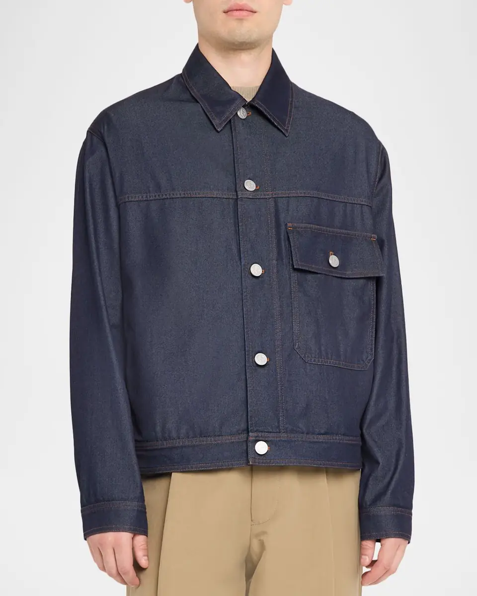 Giorgio Armani Men's Flap-Pocket Dark-Wash Denim Shirt Jacket | Thumbnail 4 Giorgio Armani Men's Flap-Pocket Dark-Wash Denim Shirt Jacket | Thumbnail 4