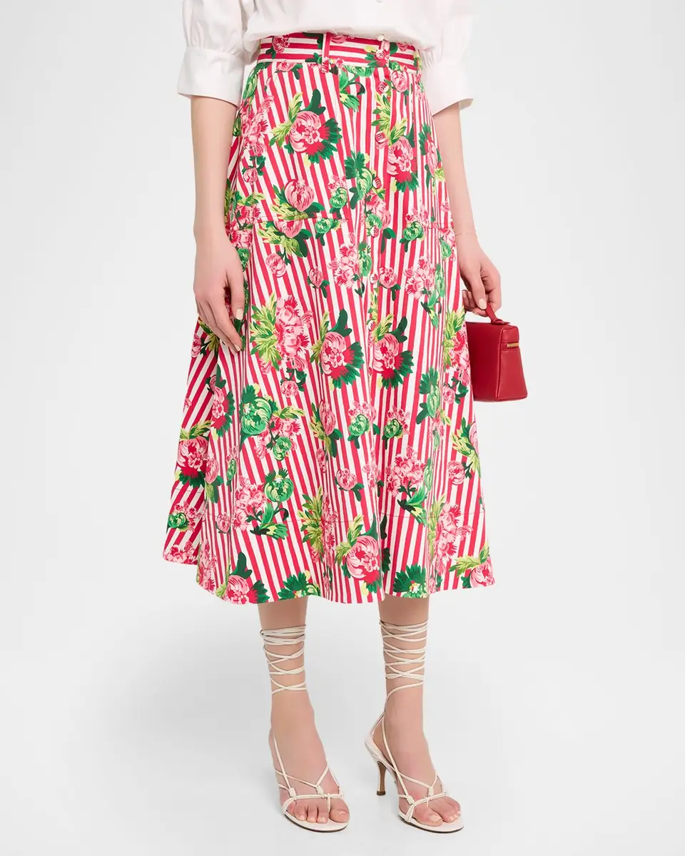 Saloni Kali-C Floral Stripe A-Line Midi Skirt | Thumbnail 3