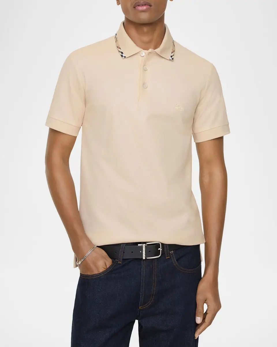 Burberry Men's Slim Fit Check-Placket Pique Polo Shirt | Thumbnail 2 Burberry Men's Slim Fit Check-Placket Pique Polo Shirt | Thumbnail 2