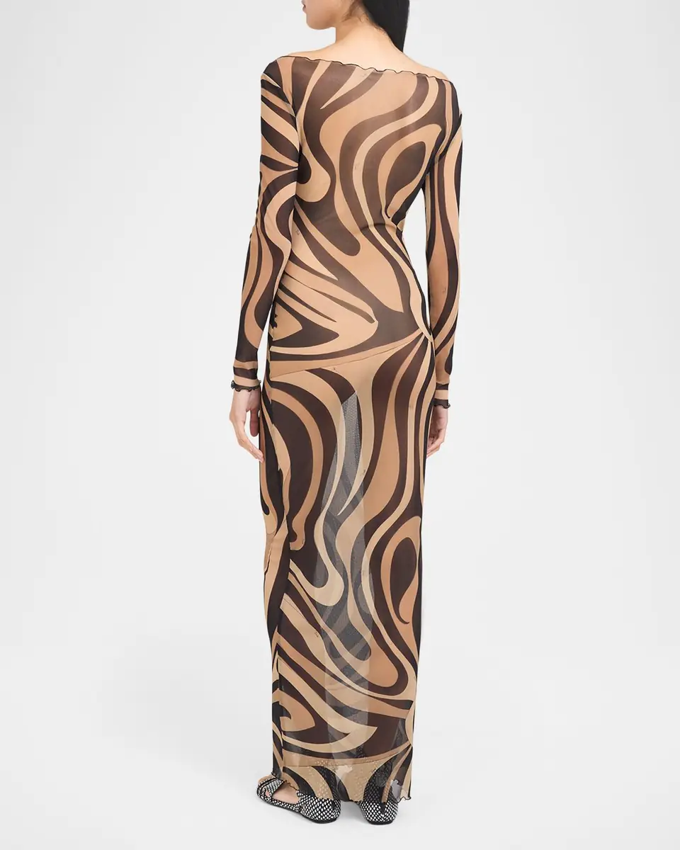 Pucci Marmo Tulle Long-Sleeve Maxi Dress | Thumbnail 2 Pucci Marmo Tulle Long-Sleeve Maxi Dress | Thumbnail 2