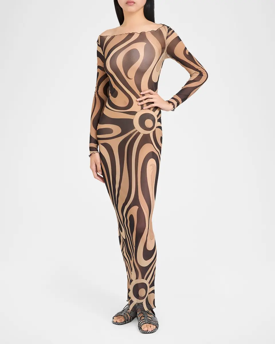 Pucci Marmo Tulle Long-Sleeve Maxi Dress | Thumbnail 3 Pucci Marmo Tulle Long-Sleeve Maxi Dress | Thumbnail 3