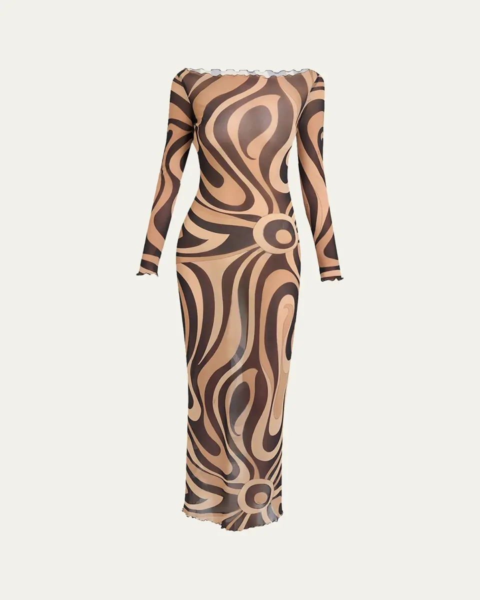 Pucci Marmo Tulle Long-Sleeve Maxi Dress | Thumbnail 5 Pucci Marmo Tulle Long-Sleeve Maxi Dress | Thumbnail 5