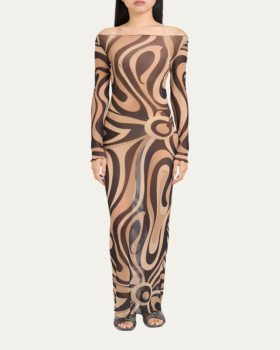 Pucci Marmo Tulle Long-Sleeve Maxi Dress | Thumbnail 6 Pucci Marmo Tulle Long-Sleeve Maxi Dress | Thumbnail 6