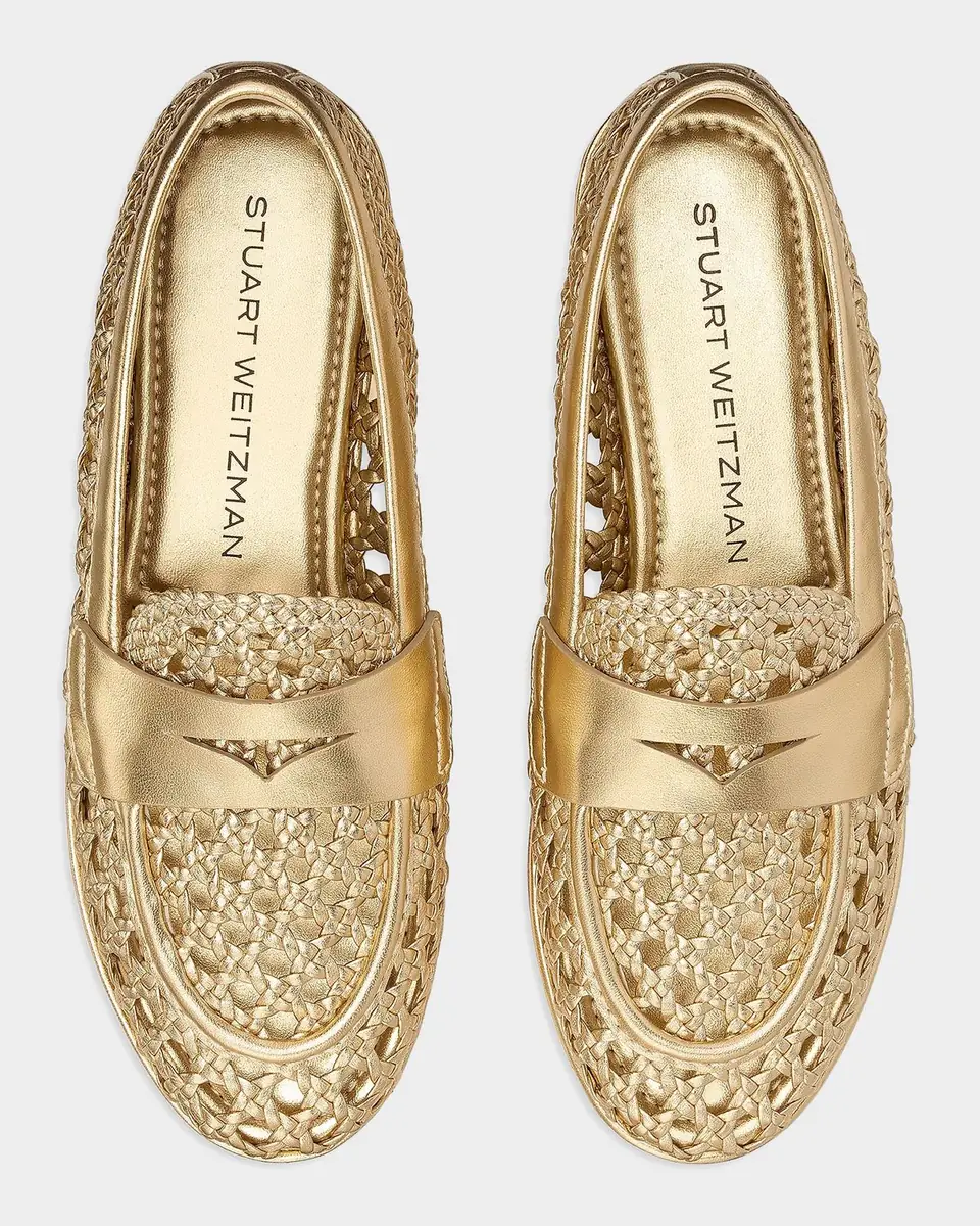 Stuart Weitzman Spencer Woven Metallic Leather Penny Loafers | Thumbnail 3