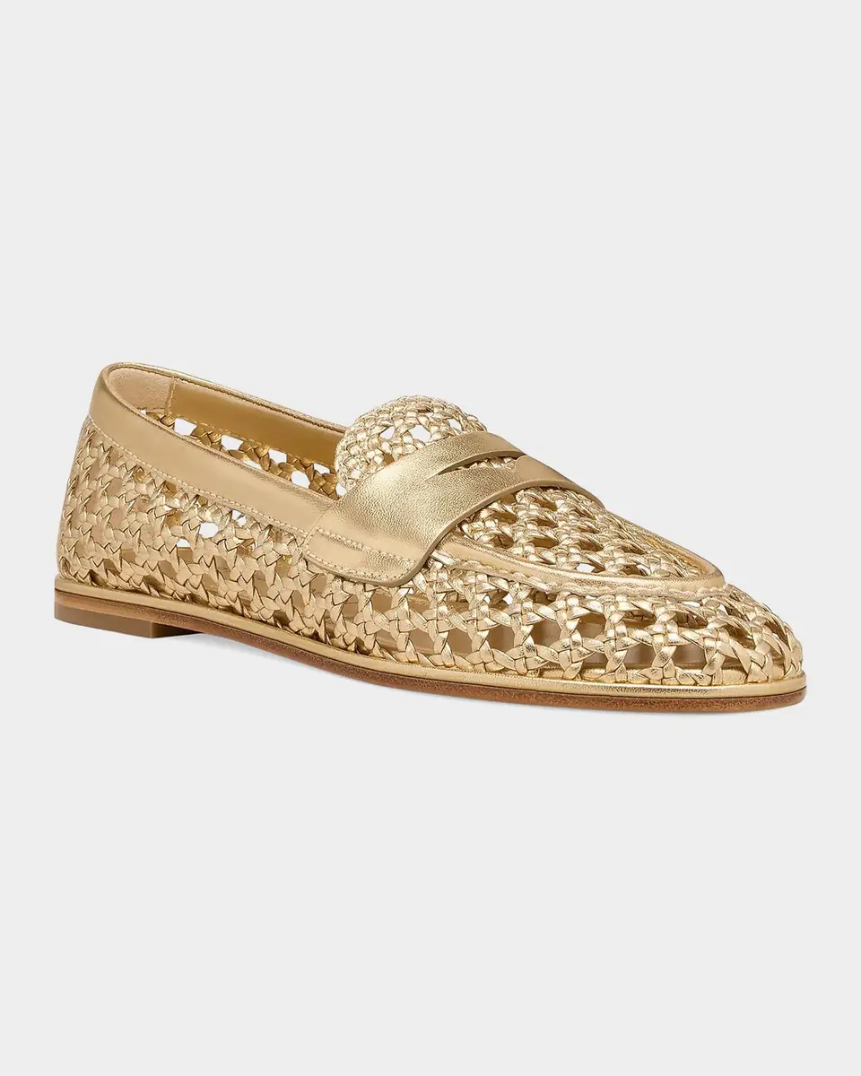 Stuart Weitzman Spencer Woven Metallic Leather Penny Loafers | Thumbnail 4
