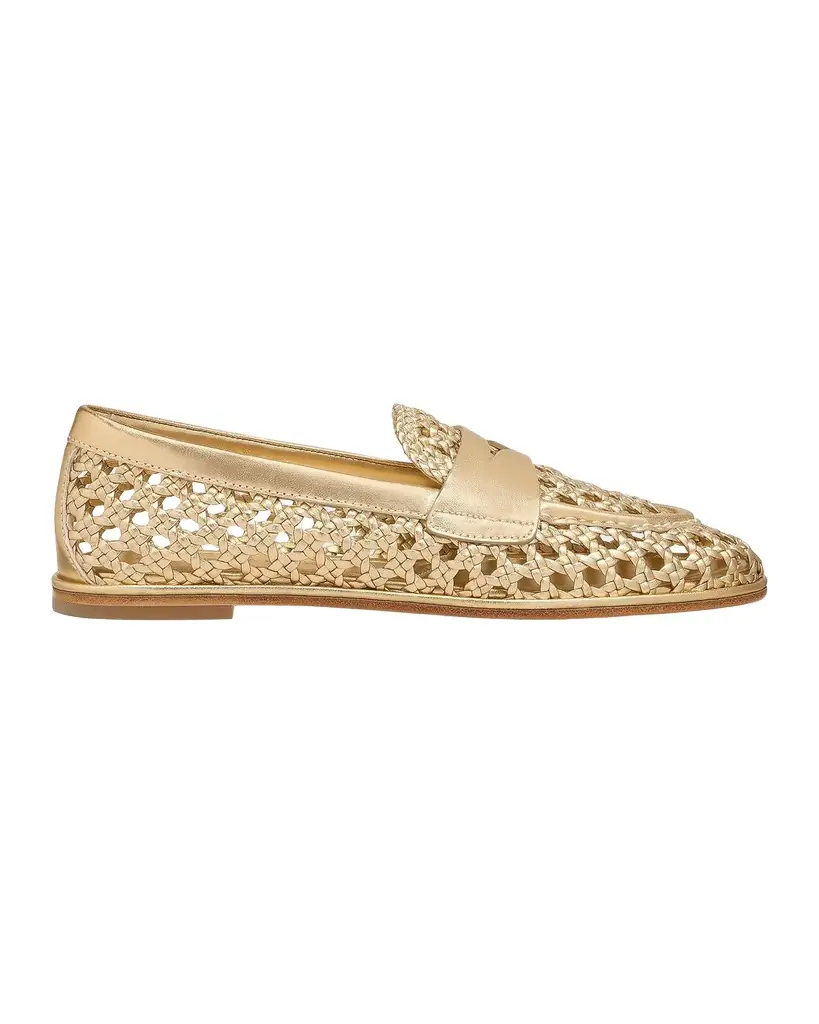Stuart Weitzman Spencer Woven Metallic Leather Penny Loafers