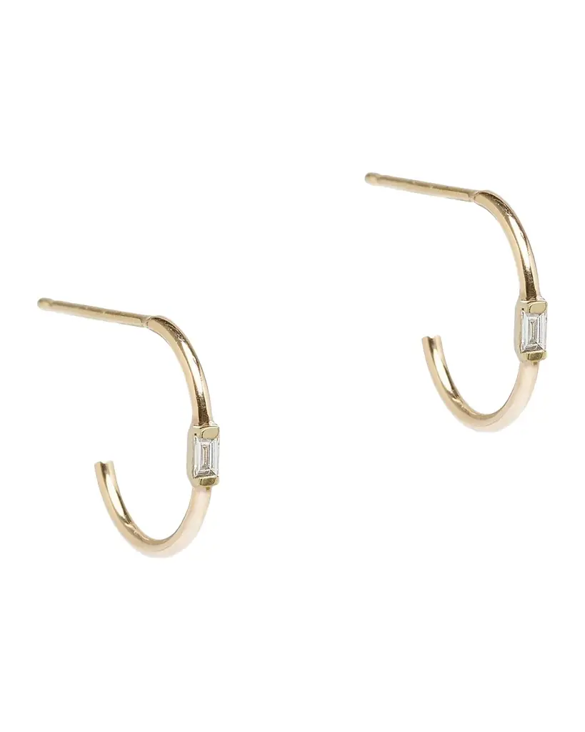 Zoë Chicco 14K Yellow Gold Diamond Baguette Hoop Earrings | Image 1 Zoë Chicco 14K Yellow Gold Diamond Baguette Hoop Earrings | Image 1