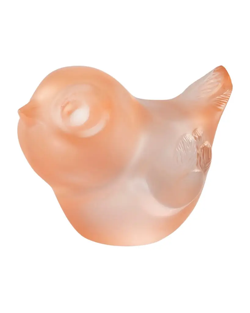 Lalique Piou-Piou Head Up Crystal Sculpture with Coral Patina | Image 1 Lalique Piou-Piou Head Up Crystal Sculpture with Coral Patina | Image 1