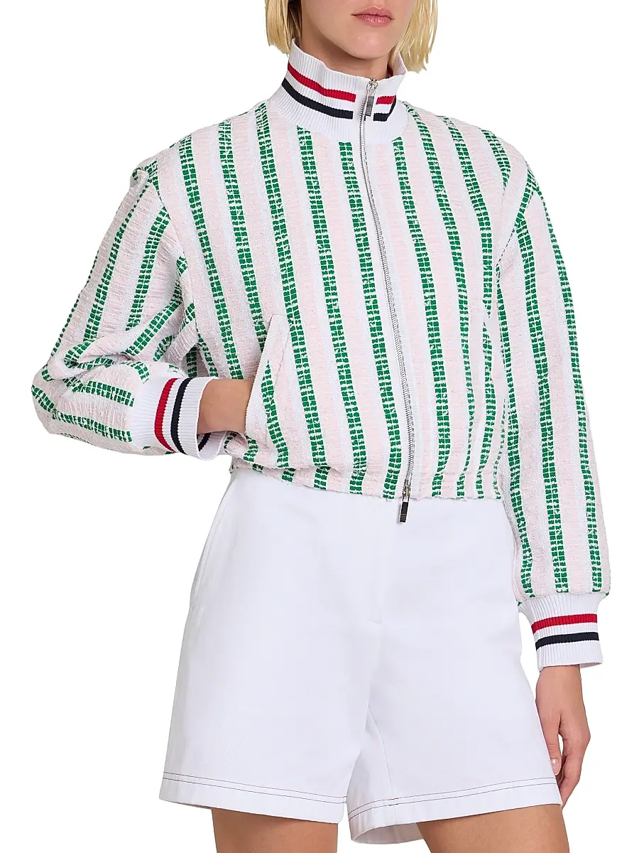 Thom Browne Women's Striped Grosgrain Tweed Jacket | Thumbnail 4 Thom Browne Women's Striped Grosgrain Tweed Jacket | Thumbnail 4
