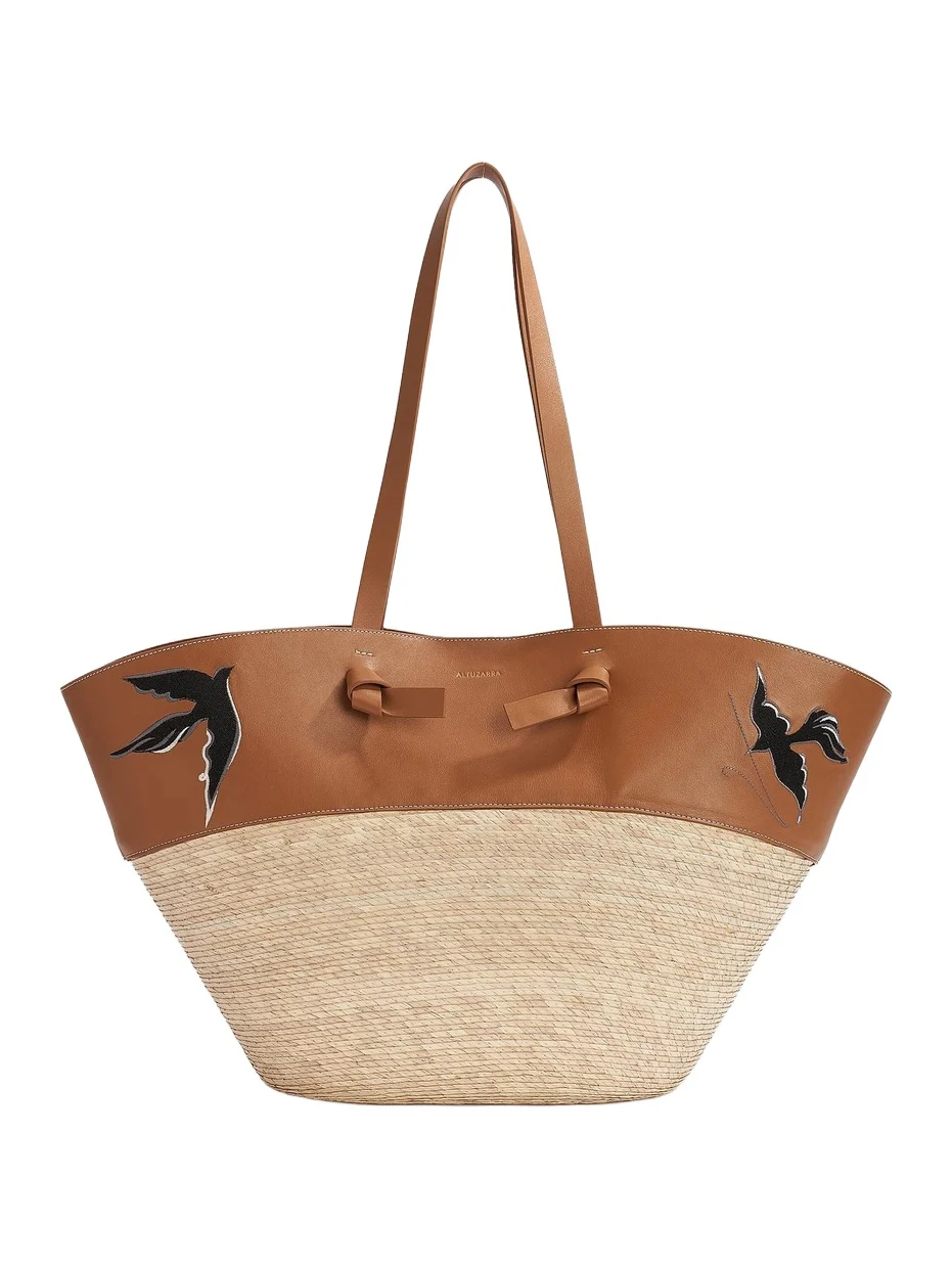 Women's Large Handwoven Raffia & Leather Basket Bag Women's Large Handwoven Raffia & Leather Basket Bag