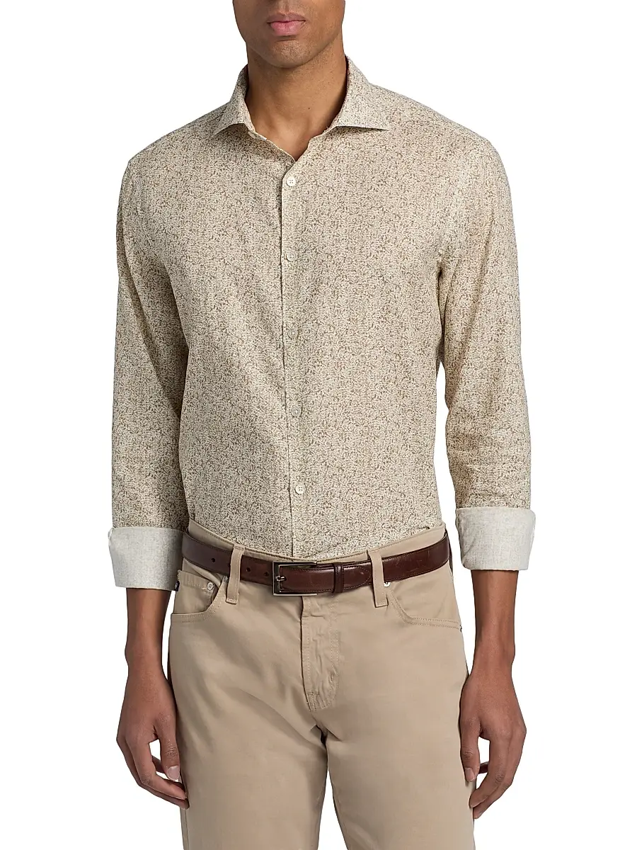 Canali Men's Floral Linen-Cotton Sport Shirt | Thumbnail 3 Canali Men's Floral Linen-Cotton Sport Shirt | Thumbnail 3