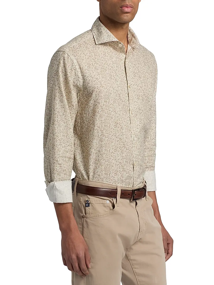 Canali Men's Floral Linen-Cotton Sport Shirt | Thumbnail 4 Canali Men's Floral Linen-Cotton Sport Shirt | Thumbnail 4